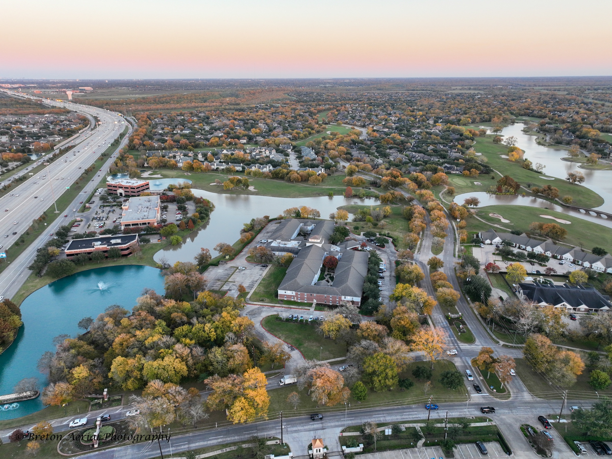 Aerial view of Greatwood in autumn